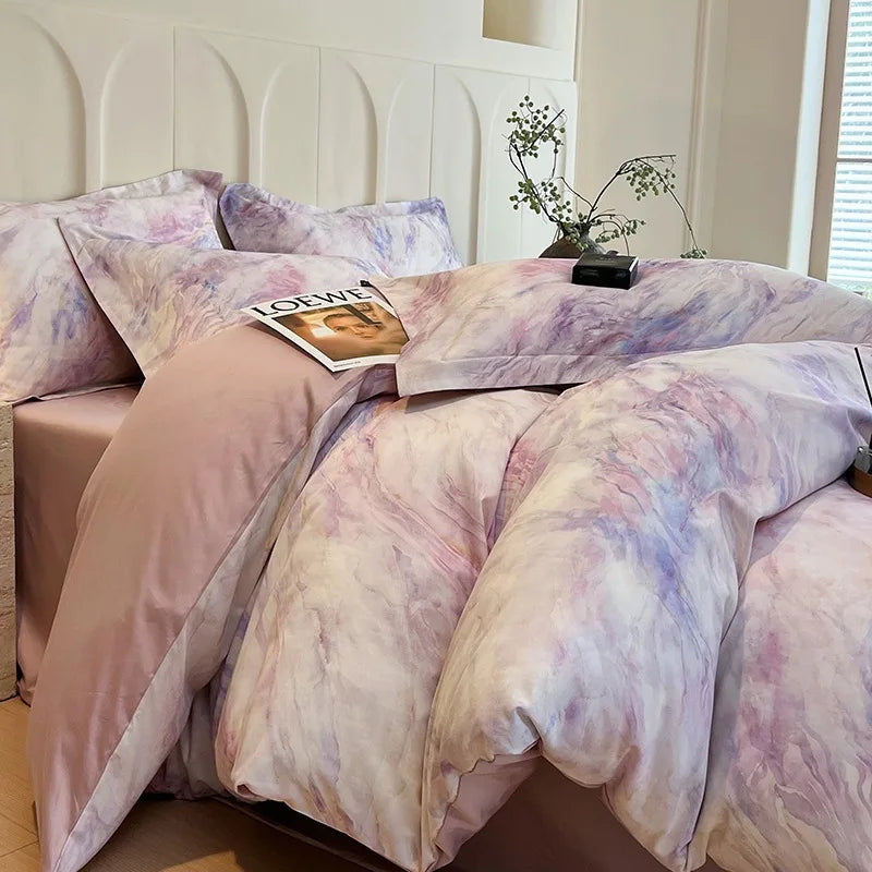 Afralia™ Satin Flower Fitted Sheet Set - Luxury 100% Cotton Print Bedding Set