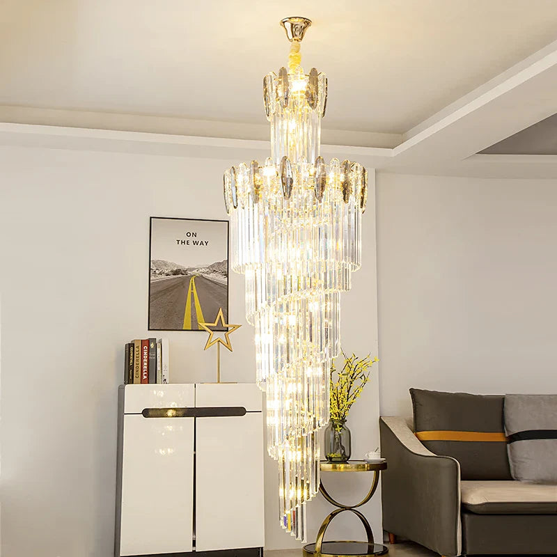 Afralia™ Crystal Chandelier: Elegant minimalist duplex living room lighting with a touch of luxury.