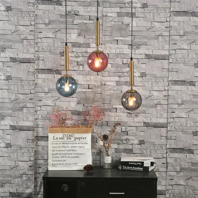 Afralia™ Glass Ball Chandeliers LED Island Pendant Lights - Vintage Mirror Bedroom Lamp