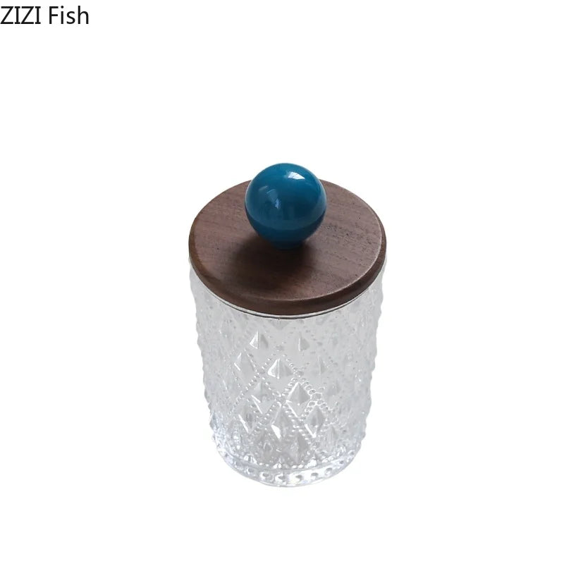 Afralia™ Colorful Ceramic Ball Glass Jar with Walnut Lid for Earrings & Jewelry Storage