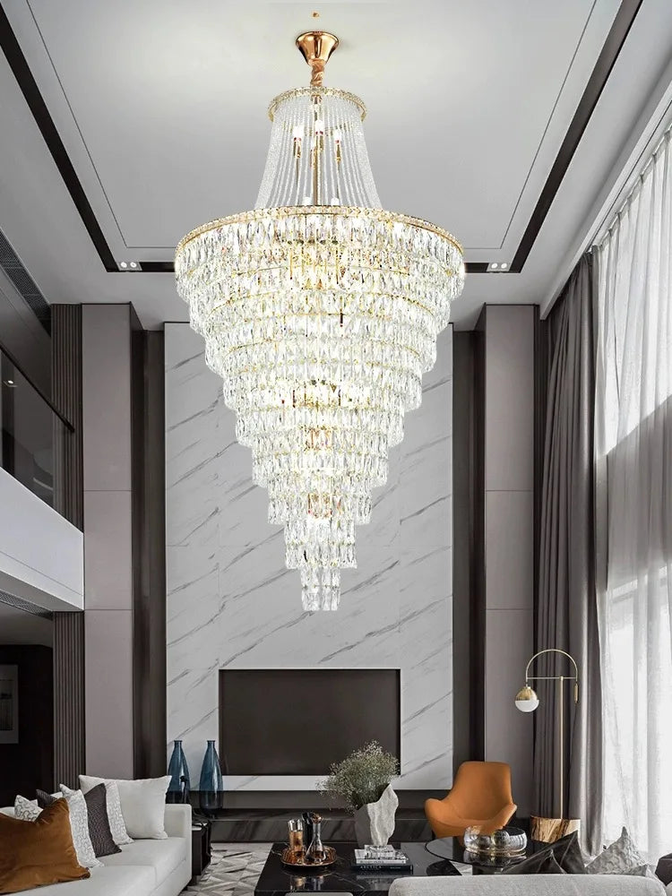 Afralia™ Luxe Golden Crystal Chandelier for Hotel Lobby, Living Room & Staircase