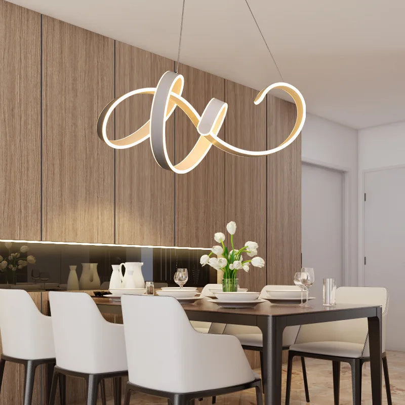 Afralia™ Curved Aluminum Led Chandelier for Living Room, Dining Room, and Study Lighting