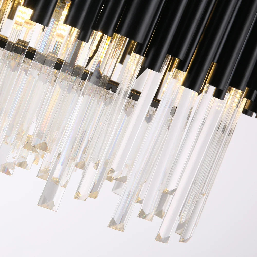 Afralia™ Black Stainless Steel Crystal Bar Chandelier, Modern LED Ceiling Light for Living Room