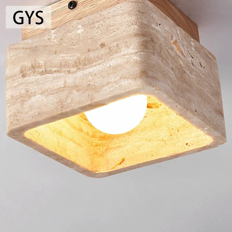 Afralia™ Stone Wood Cream Downlight: Modern Nordic Square LED Ceiling Lamp