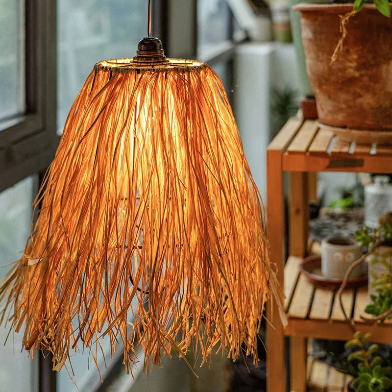 Afralia™ Nordic Raffia Chandelier: Vintage Wabi Sabi LED Pendant Light Fixture