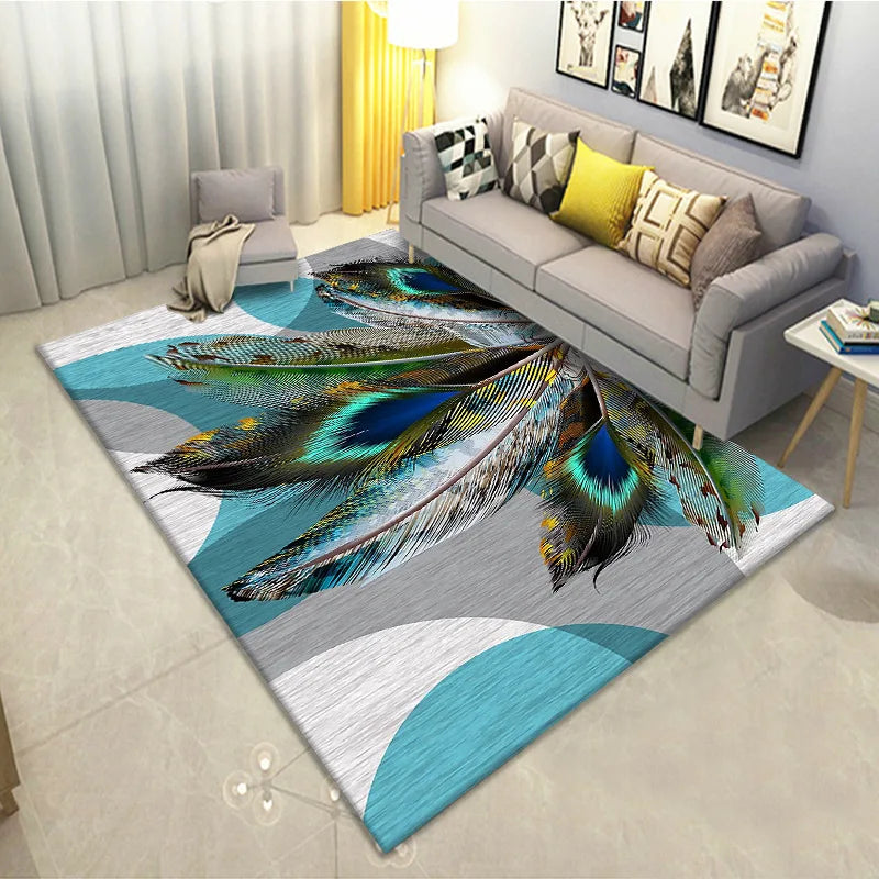 Feather Print Velvety Home Carpets by Afralia™: Quality Rugs for Living Room and Bedroom