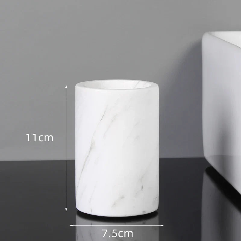 Afralia™ Volakas White Marble Bathroom Set - Soap Dispenser, Tissue Box, Tray