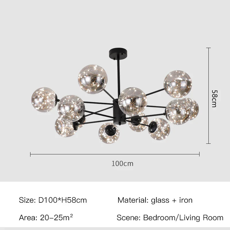 Afralia™ Black Glass Ball Chandelier: Luxury Dimmable Pendant Lamp for Living Room & Bedroom.