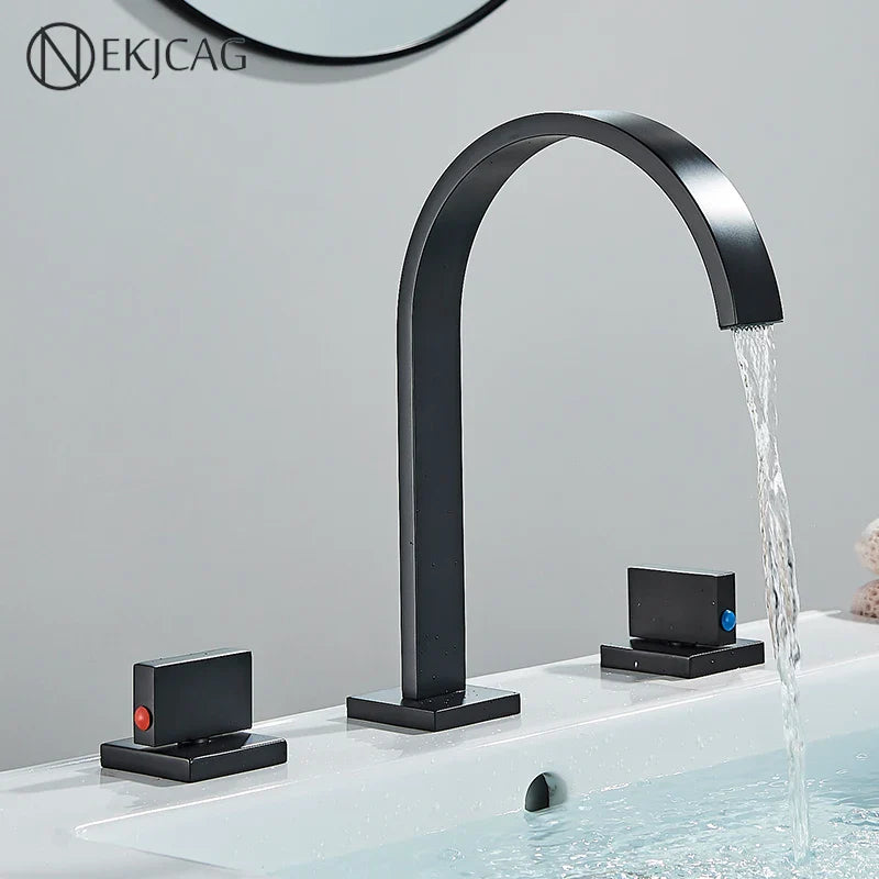 Afralia™ Crystal Handle Gold Bathroom Basin Faucet Three Hole Mixer for Bathtub