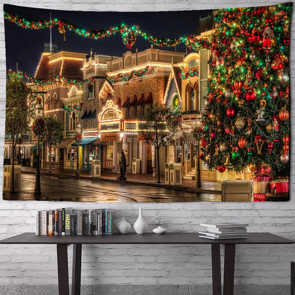 Afralia™ Snowy Christmas Landscape Oil Painting Wall Hanging/Home Decor