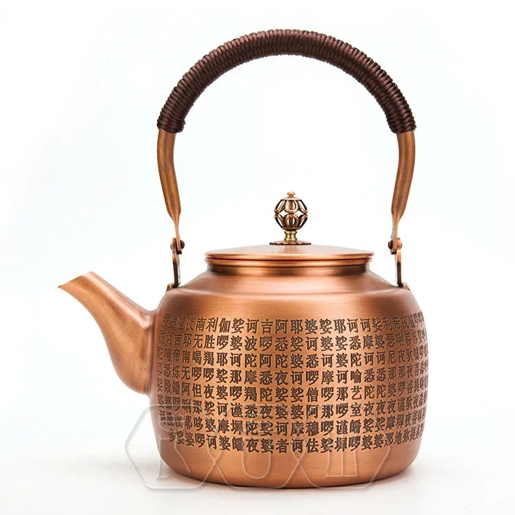 Afralia™ Vintage Copper Teapot 2L Gas Stove Charcoal Boiler Tea Set
