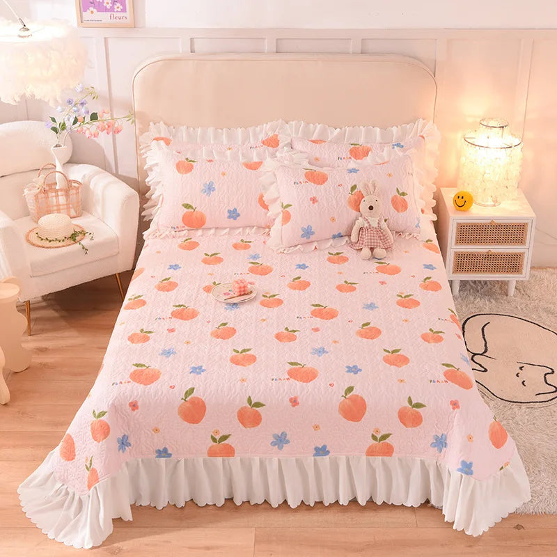 Afralia™ Princess Chiffon Printed King Size Bedspread, Quilted Cotton Bed Cover