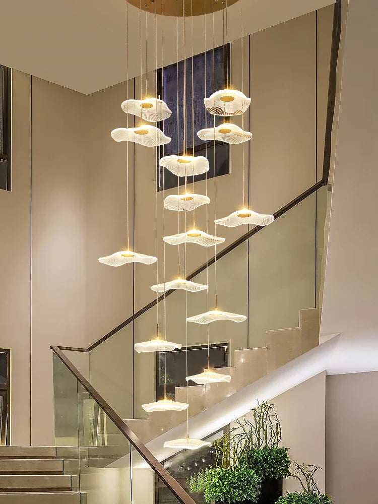 Afralia™ LED Lotus Leaf Staircase Chandelier: Modern Design for Hotel Lobby, Kitchen & Villa