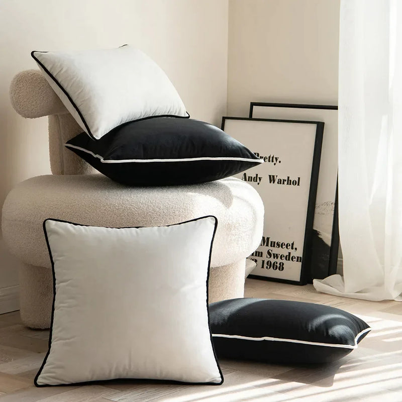 Afralia™ Soft Velvet Solid Pillow Cover in Black White - Luxury 50*50 Cushion for Living Room