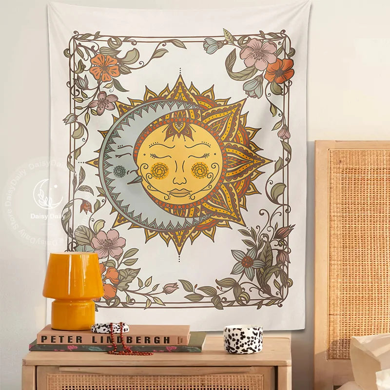 Afralia™ Celestial Sun Moon Tapestry Wall Hanging for Home Decor and Boho Aesthetic