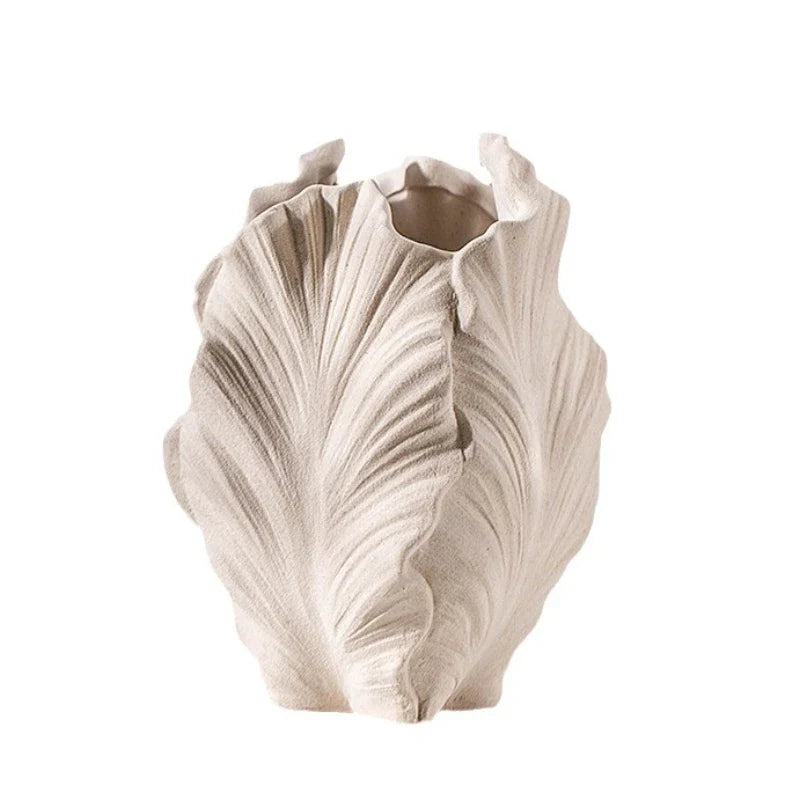 Afralia™ Wrinkle Pattern Ceramic Vase Handicraft Petal Flower Home Decor