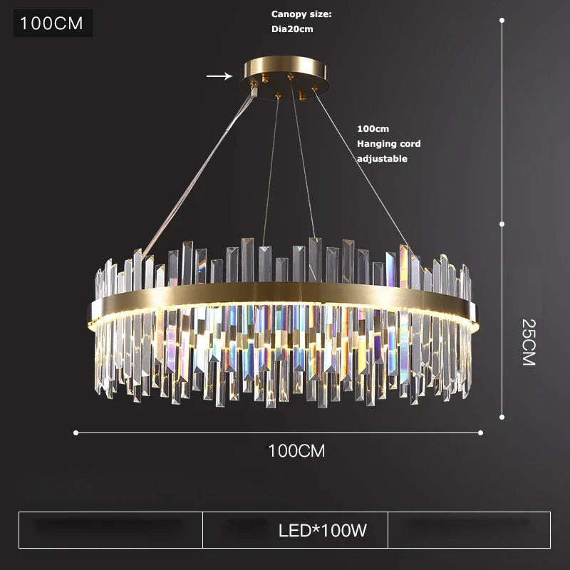 Afralia™ Crystal Chandelier LED Hanging Lamp Gold Silver Postmodern Design