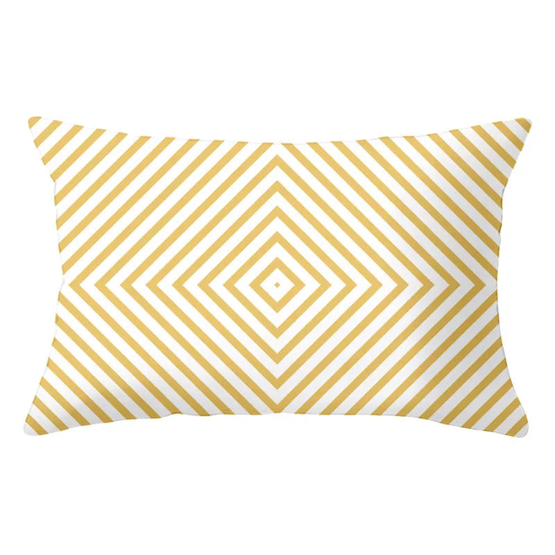 Afralia™ Geometric Striped Curved Rectangle Pillowcase - Yellow Blue Sofa Throw Pillows