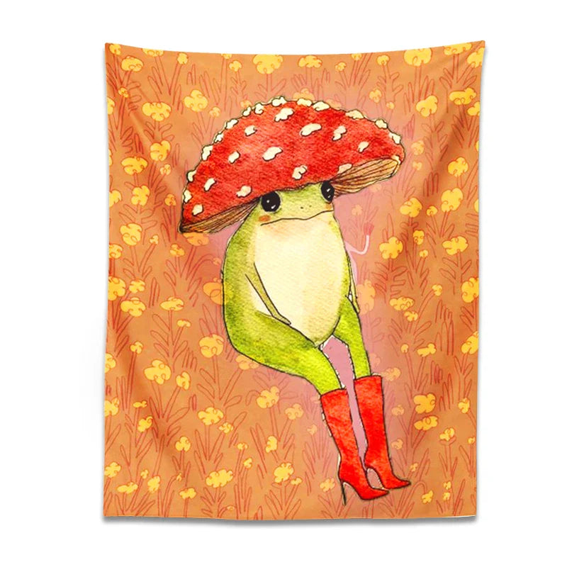 Afralia™ Cute Frog Cartoon Tapestry Wall Hanging - Forest Animals Hippie Boho Decor