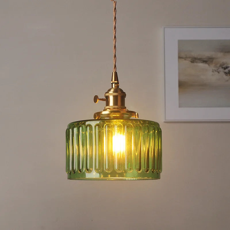 Afralia™ Green Glass LED Pendant Light: Nordic Modern Hanging Lamp for Bedroom Dining Room