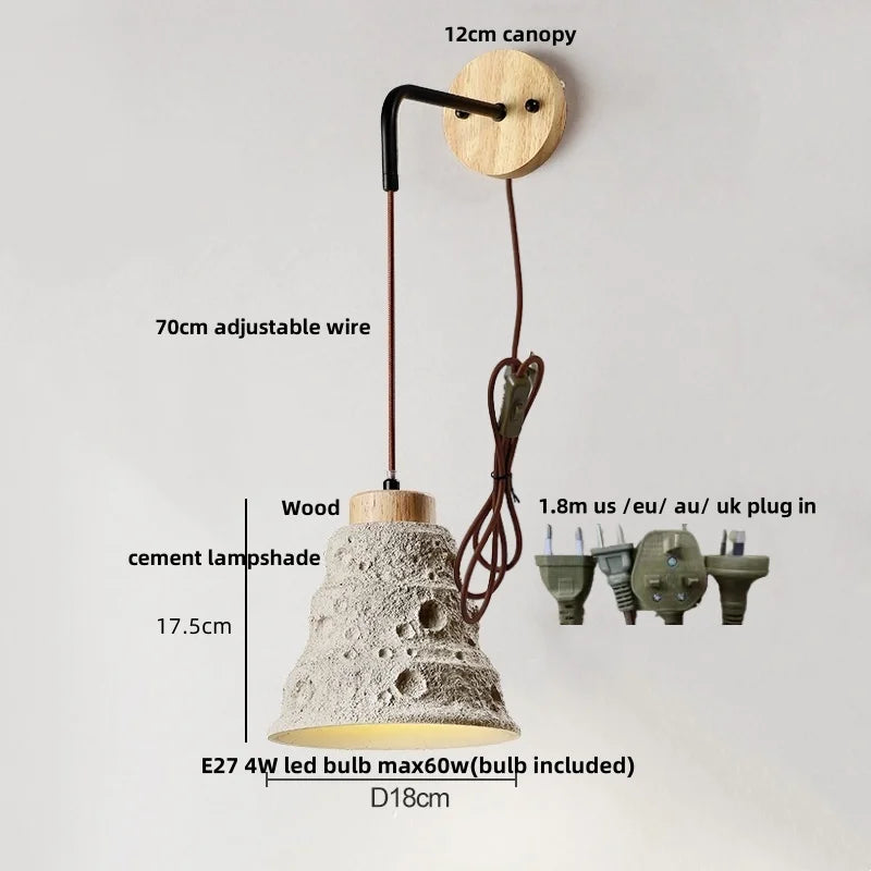 Afralia™ Nordic Cement LED Wall Lights with Pull Chain Switch - Modern Adjustable Bedside Lamp