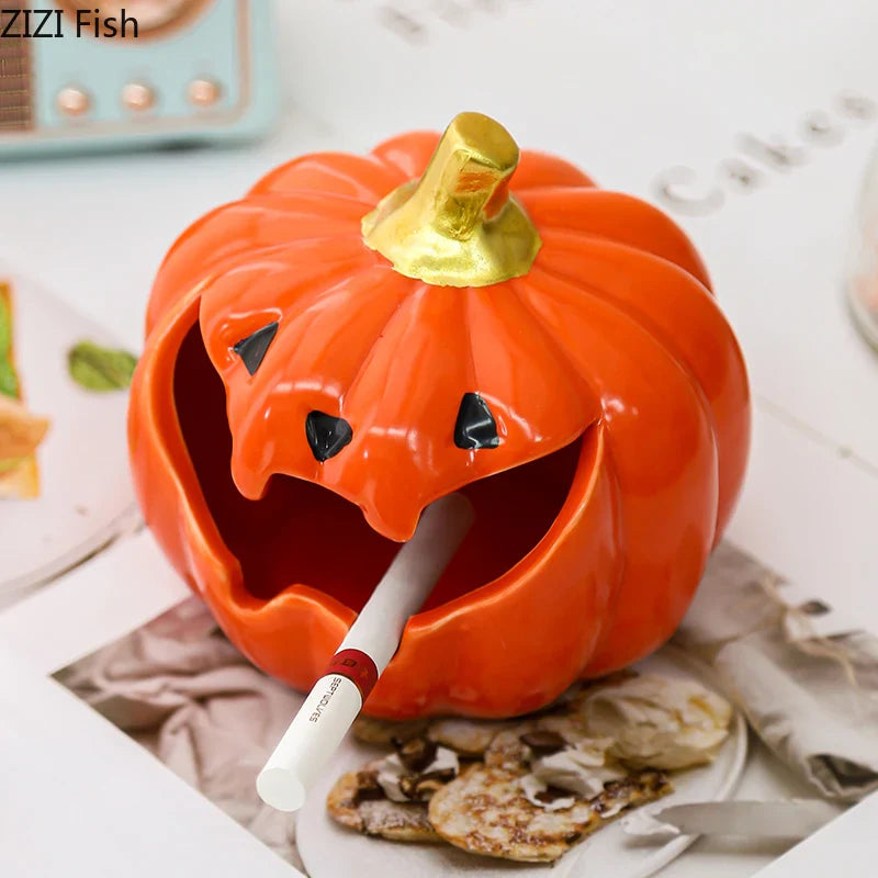 Afralia™ Halloween Pumpkin Ghost Ashtray - Funny Ceramic Office Desktop Weed Ash Tray Gift