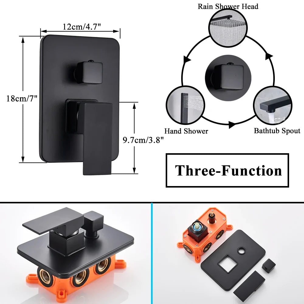 Afralia™ Matte Black Bath Shower Faucet Set, Ceiling Mounted Rainfall Shower Head.