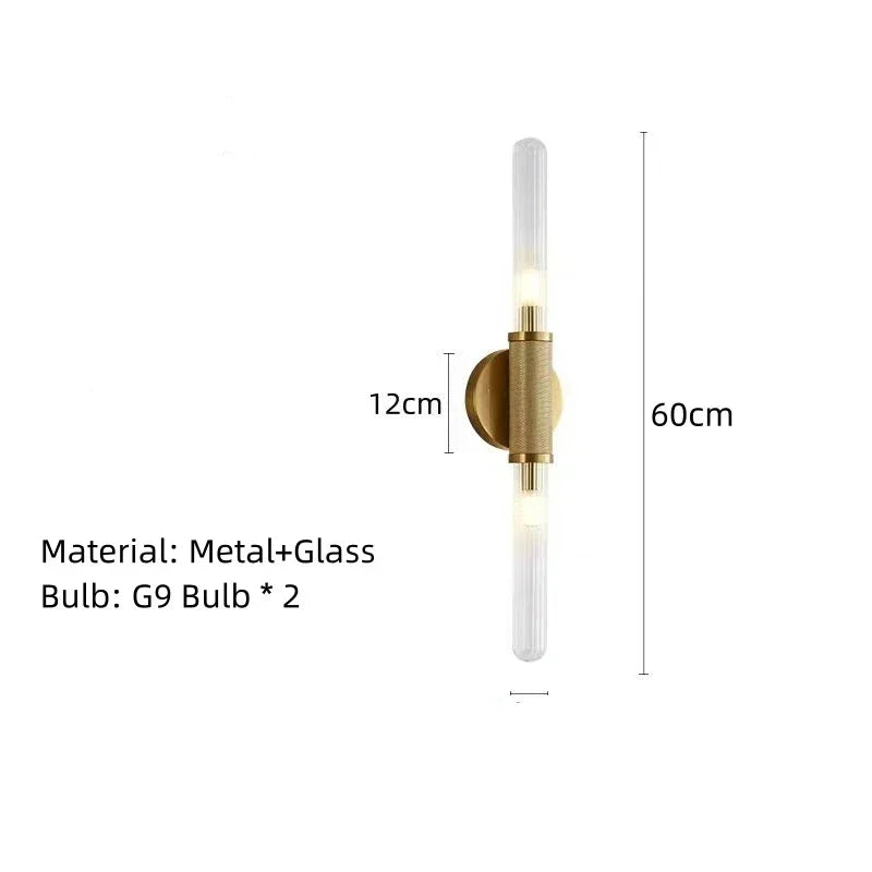 Art Deco Clear Glass Wall Lamp Gold Metal G9 Bulb Home Lighting Sconce Afralia™