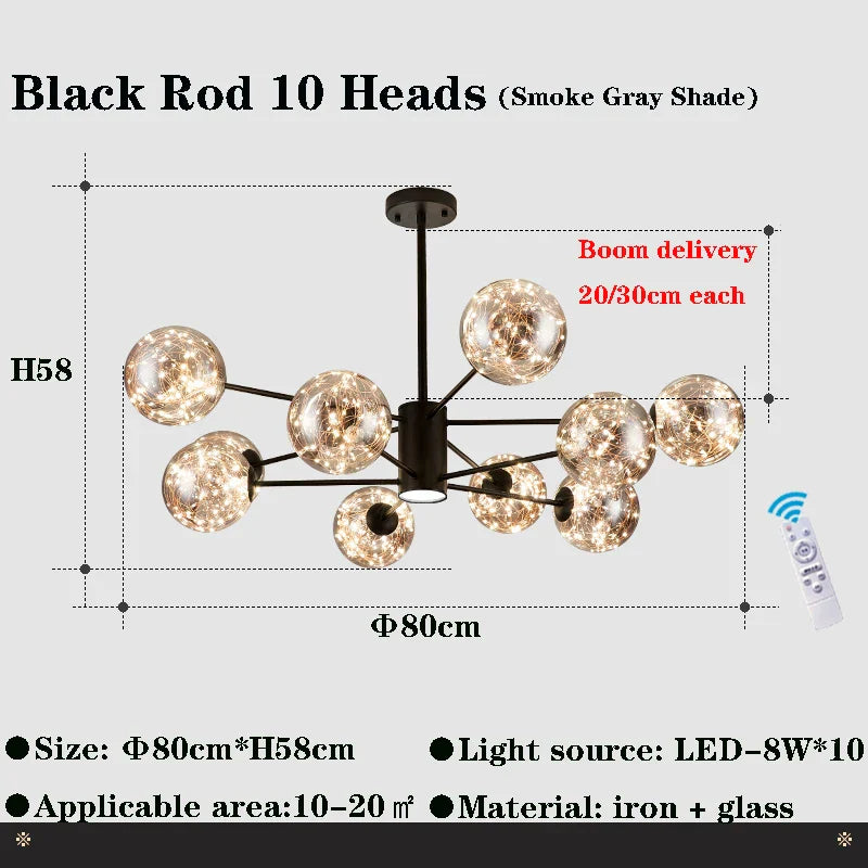 Afralia™ Glass Ball Branch Chandelier: Modern LED Crystal Ceiling Lighting for Living Room