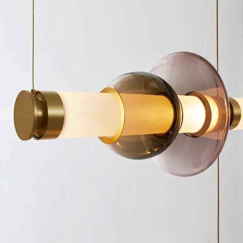 Afralia™ Stained Glass Strip LED Chandelier for Dining Kitchen Island