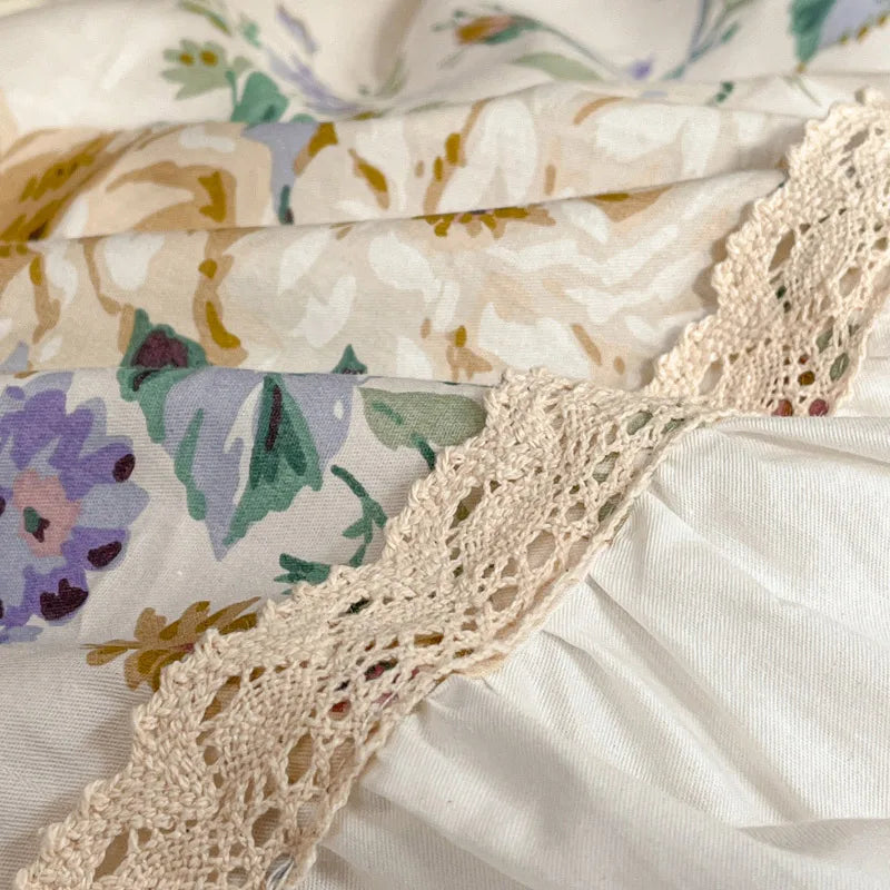 Afralia™ French Pastoral Princess Lace Bedding Set with Ruffles, 100% Cotton, Queen King