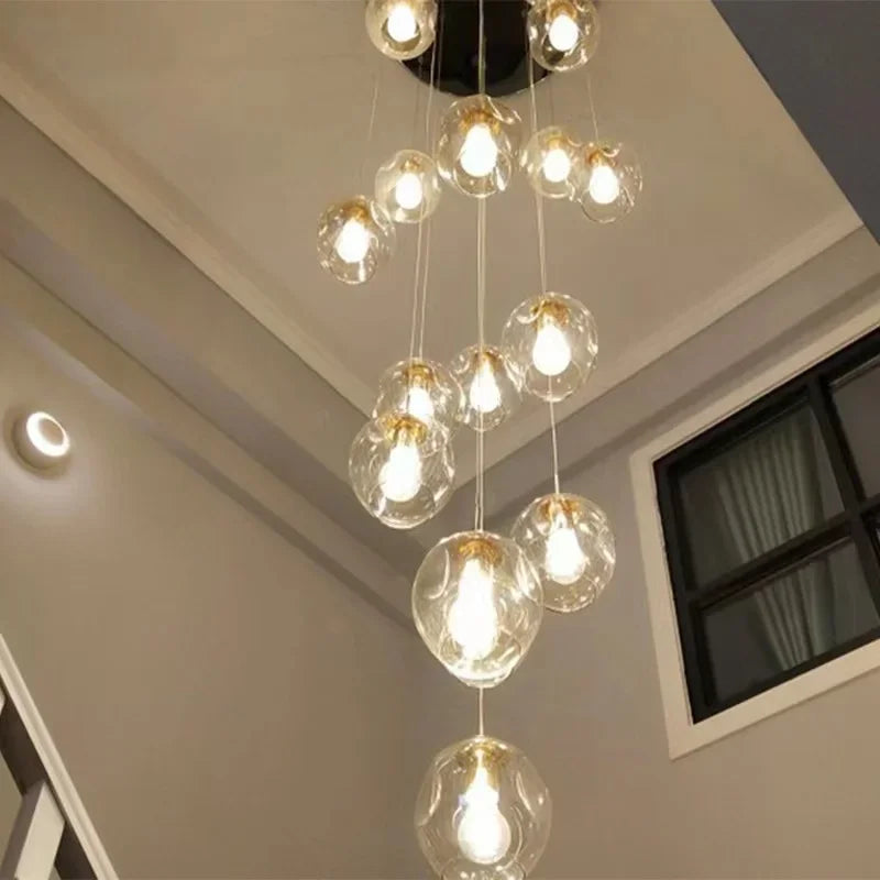 Afralia™ Rotating Stairwell LED Chandelier Glass Ball Modern Minimalist Nordic Long Chandelier