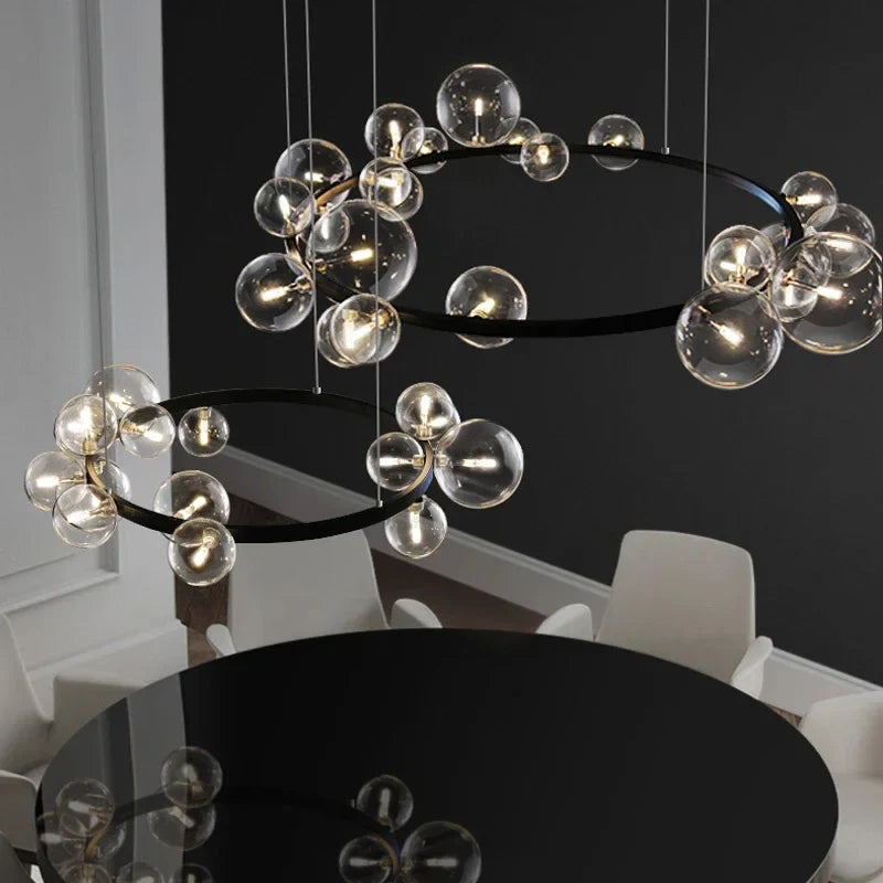 Afralia™ Glass Ball Chandelier: Designer Dining Table Bubble Lamp for Indoor LED Lighting