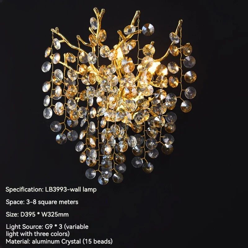 Afralia™ Luxury Gold Wall Sconce Crystal Decor LED Wall Light