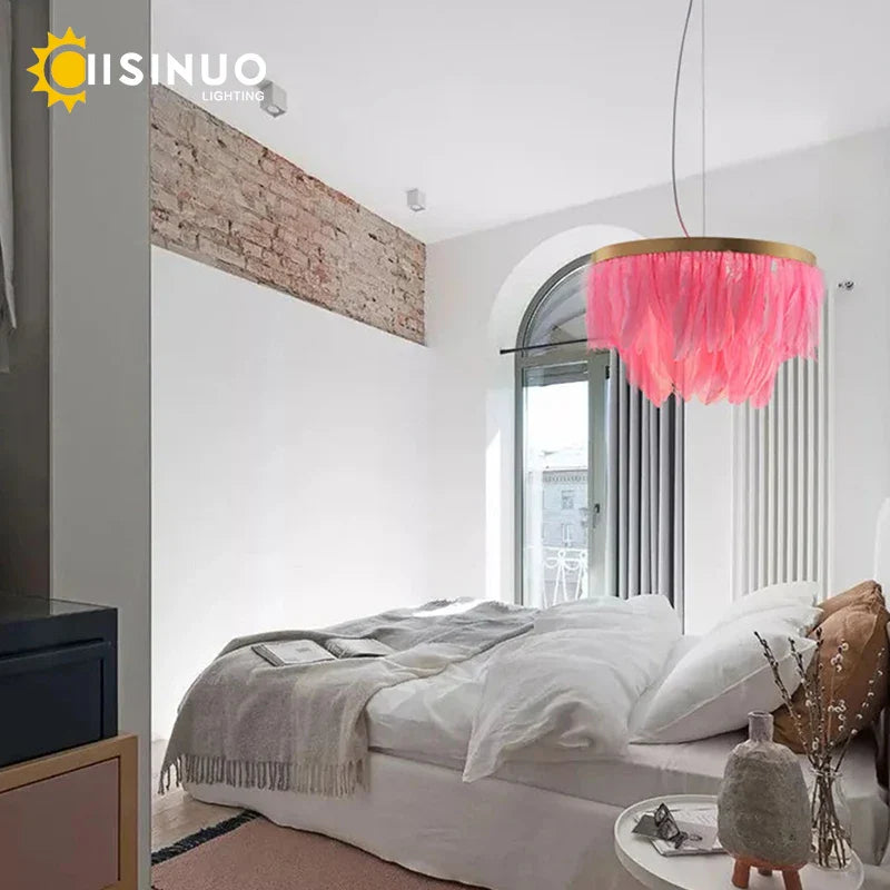 Afralia™ Nordic Feather Circle Chandelier for Marriage Bedroom and Home Decor Lighting