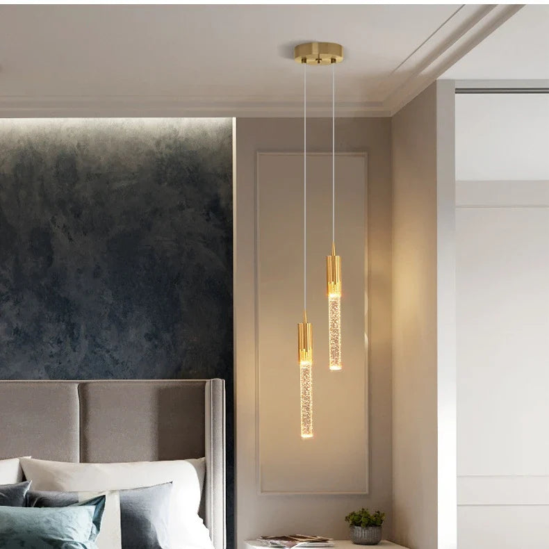 Afralia™ Modern Crystal LED Pendant Chandelier for Bedside Dining Living Room