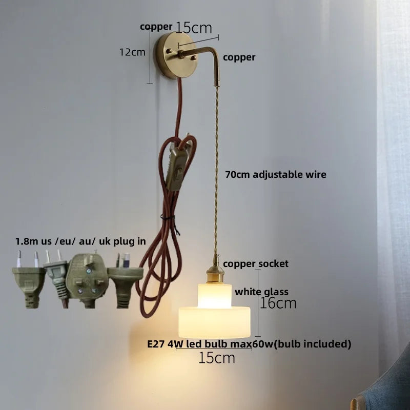 Afralia™ Nordic LED Wall Lamp Pull Chain Copper Glass Stair Light Sconce