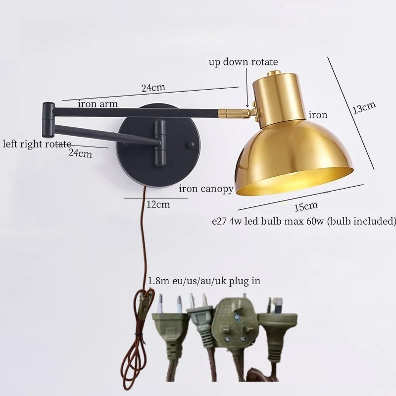 Afralia™ Swing Arm LED Wall Light for Bedroom Kitchen Living Room Mirror Bedside Lamp