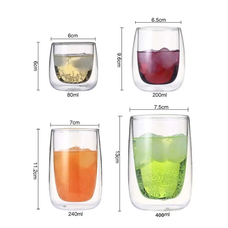 Afralia™ Home Double Bottom Glass Tumbler Cup Set for Wine Whiskey Coffee Juice