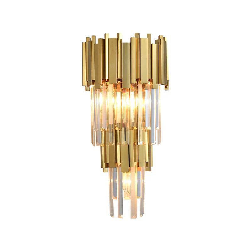 Afralia™ Crystal Golden LED Wall Sconce Stainless Steel Postmodern Art Deco Wall Light