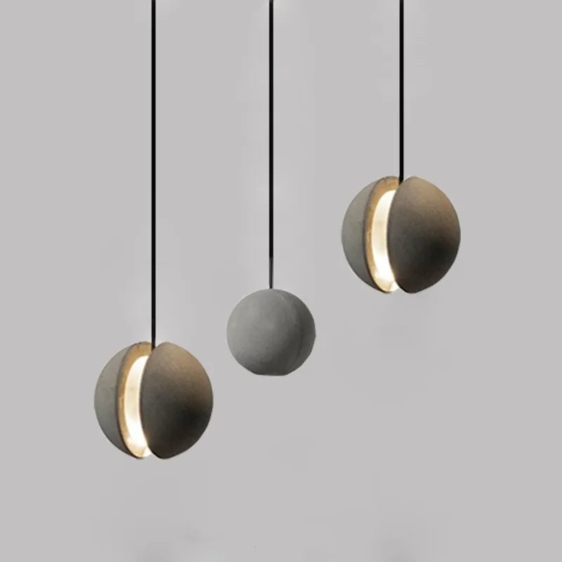 Afralia™ Moon Planet Cement Pendant Light: Modern Nordic Wabi Sabi Hanging Lamp for Dining Room