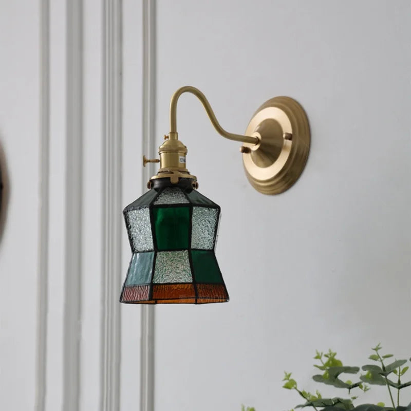 Afralia™ Vintage Green LED Wall Lights with Copper Knob Switch & Glass Shade