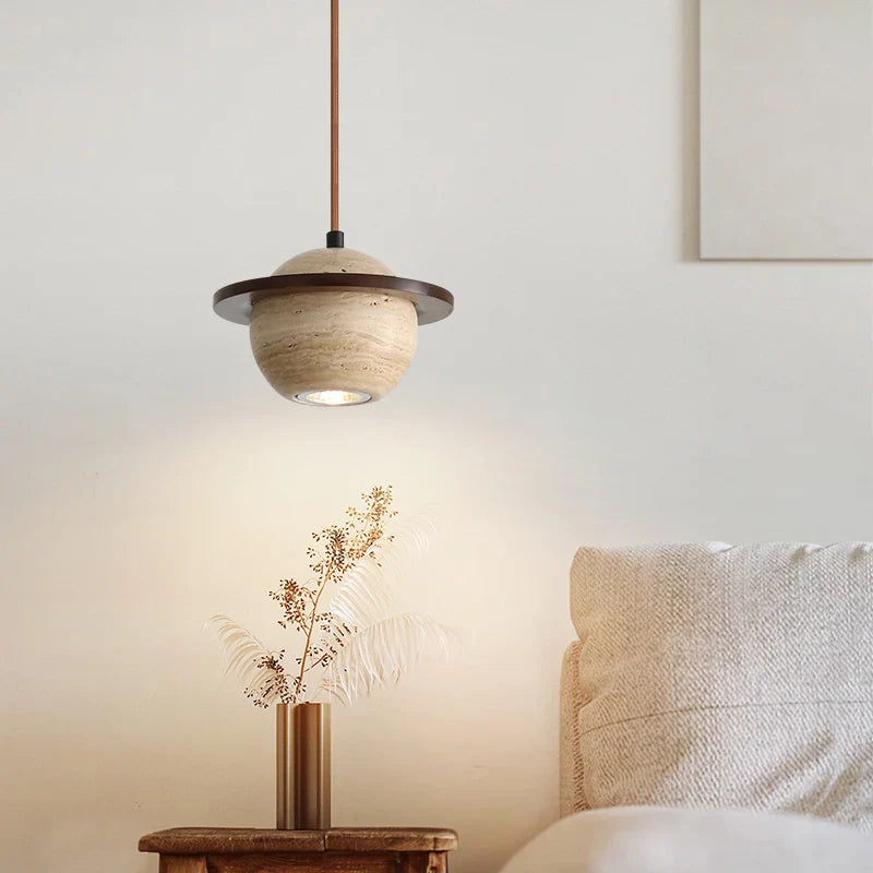 Afralia™ Cave Stone LED Pendant Lights Wood Home Decor Yellow Globe Hanging Lamp