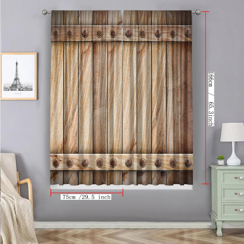 Afralia™ Wooden Doors Brown Curtains with Pole Pocket. Suitable for Home, Kitchen, Coffee Shop