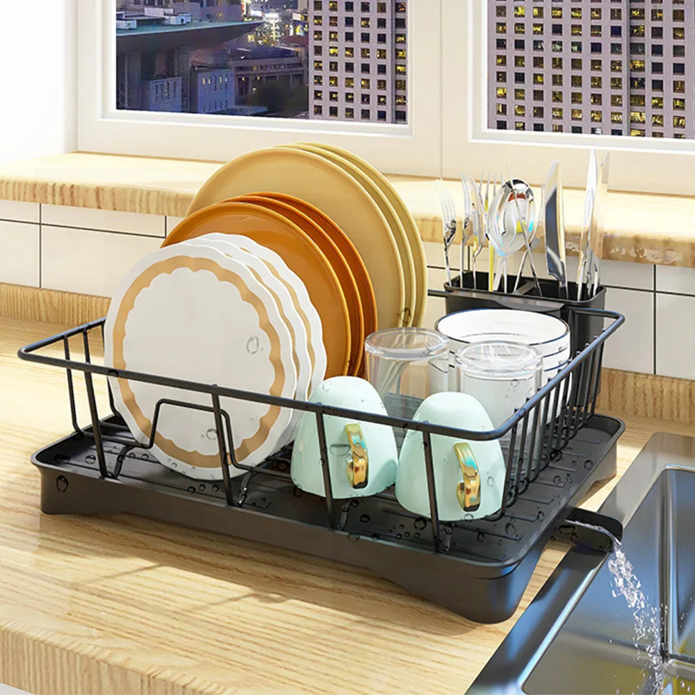 Afralia™ Metal Kitchen Dish Drying Rack with Drainboard & Chopstick Cage