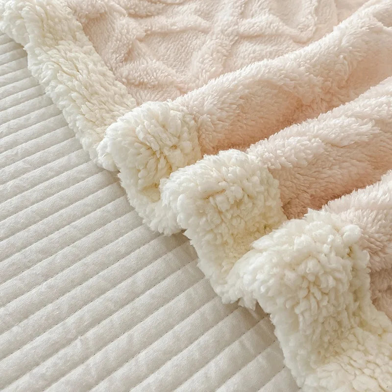 Afralia™ Striped Jacquard Taffeta Lamb Fleece Blanket: Cozy Multi-Functional Shawl for All Seasons