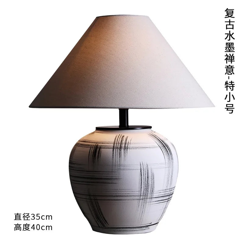 Afralia™ Ceramic Table Lamp LED E27 Wabi-sabi Desk Light for Bedroom Living Room