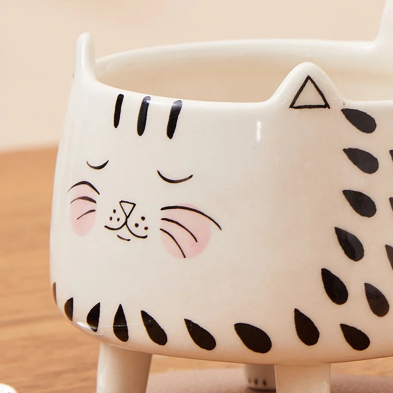 Afralia™ Meow Cat Ceramic Coffee Mug - Cute Cat Design for Women and Girls