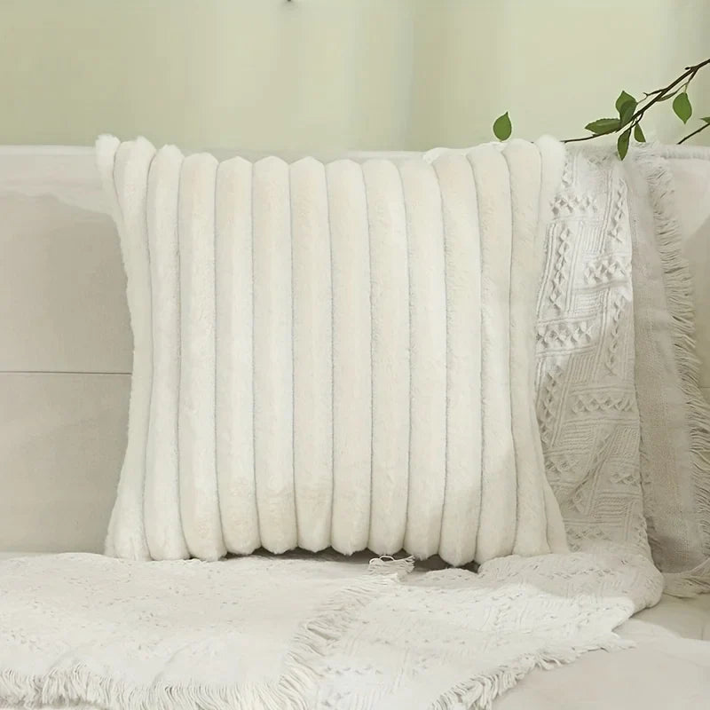 Afralia™ Striped Faux Fur Throw Pillow Cover for Living Room and Bedroom