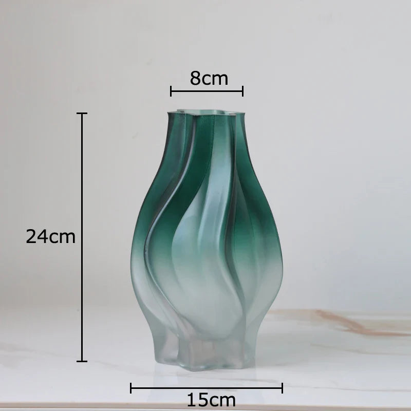 Afralia™ Green Ripple Glass Vase with Artificial Flowers for Home Decor